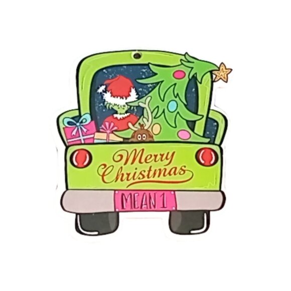 ๐ฏ 10 for $12 / Grinch in Green Truck Chipboard Christmas Ornament Mean 1 - Picture 1 of 12